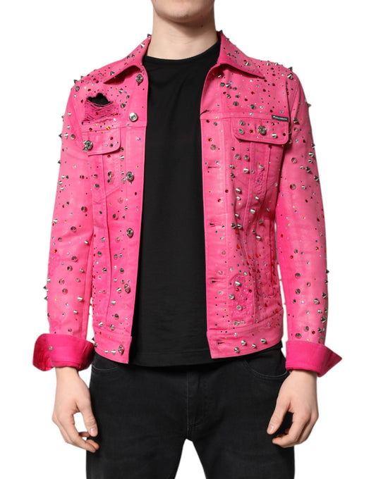 Dolce & Gabbana – Jeansjacke aus Baumwolle mit rosa Kristallverzierung
