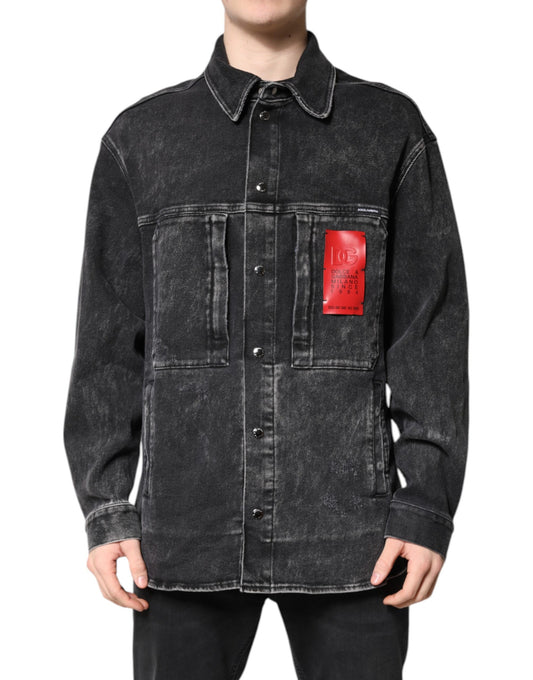 Dolce & Gabbana Schwarze Jeansjacke aus Baumwollstretch mit Logo