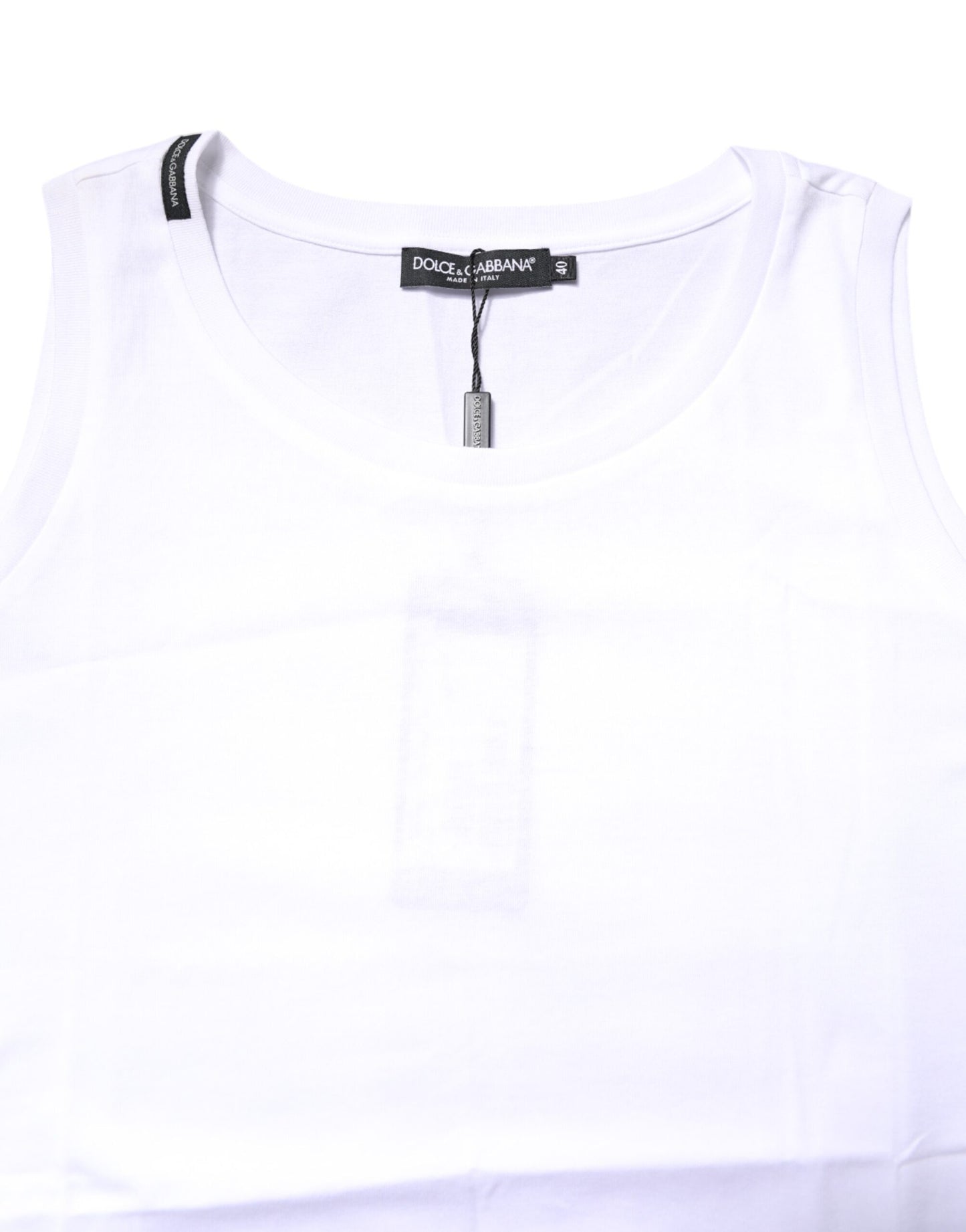 Dolce & Gabbana – Ärmelloses T-Shirt aus weißer Baumwolle mit Rundhalsausschnitt