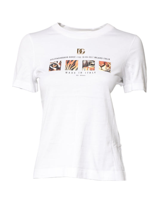 Dolce & Gabbana – Weißes Baumwoll-T-Shirt mit Rundhalsausschnitt und grafischem Print