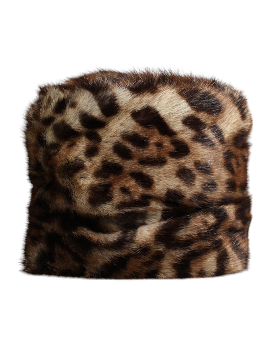 Dolce & Gabbana Brauner Leoparden-Faux-Fur-Bucket-Hut für Damen