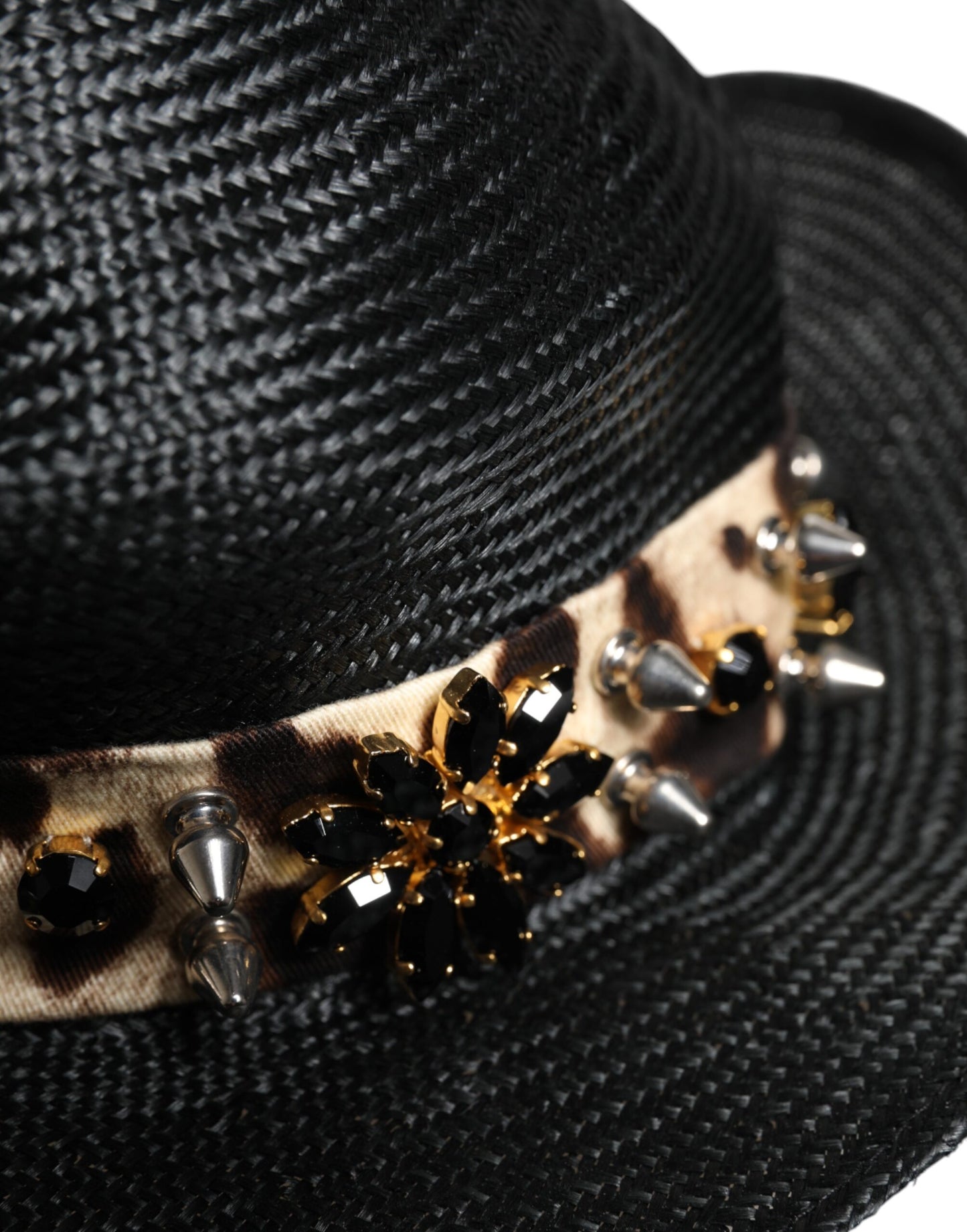 Dolce & Gabbana – Schwarzer Strohhut mit breiter Krempe und Kristallverzierung