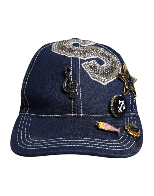 Dolce & Gabbana – Baseballkappe mit blauer Kristallverzierung
