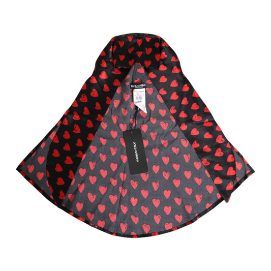 Dolce & Gabbana Schwarz-rote Polyestermütze mit Herzen