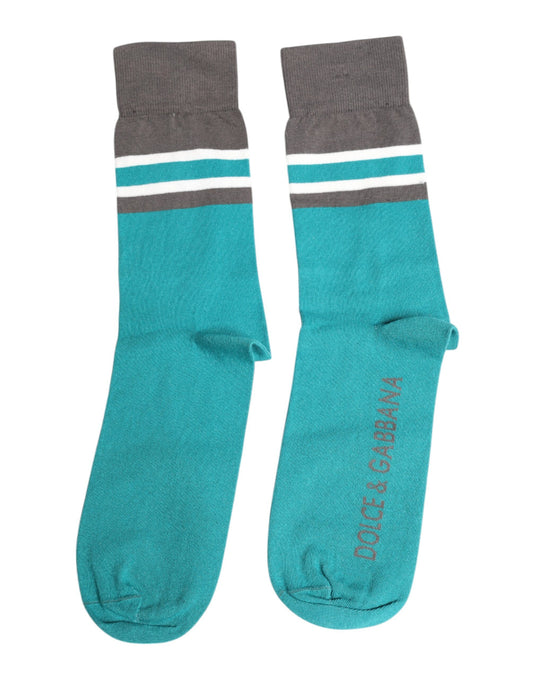 Dolce & Gabbana Green Gray Stretch DG Logo Mid Calf Socks