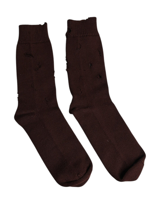 Dolce & Gabbana – Wadenlange Socken aus massiver Stretch-Baumwolle in Braun