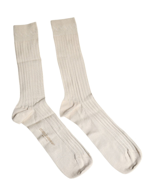 Dolce & Gabbana – Wadenlange Socken aus Stretch-Baumwolle mit Logo in Beige