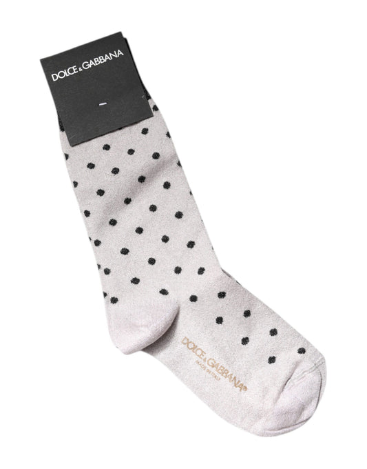 Dolce & Gabbana Graue Viskose-Stretch-Socken mit Punkten