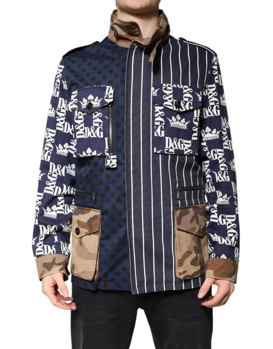 Dolce & Gabbana Mehrfarbige Baumwoll-Patchwork-Manteljacke mit Logo