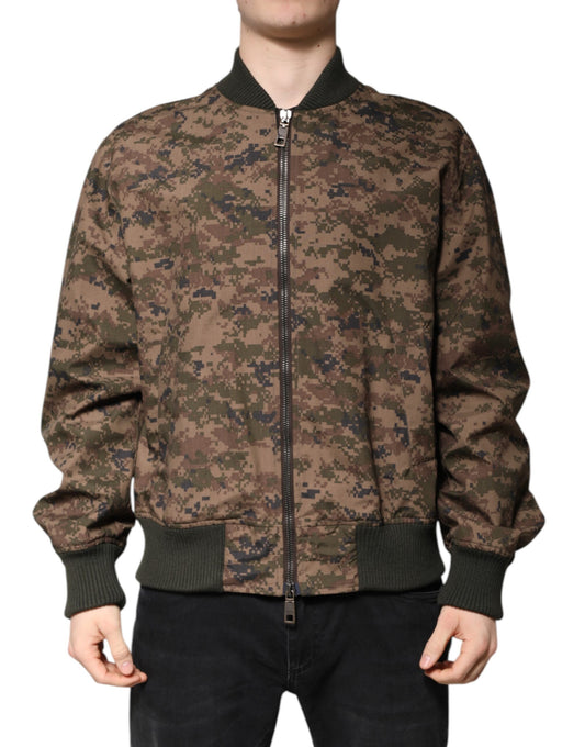 Dolce & Gabbana – Braune Camouflage-Bomberjacke mit durchgehendem Reißverschluss
