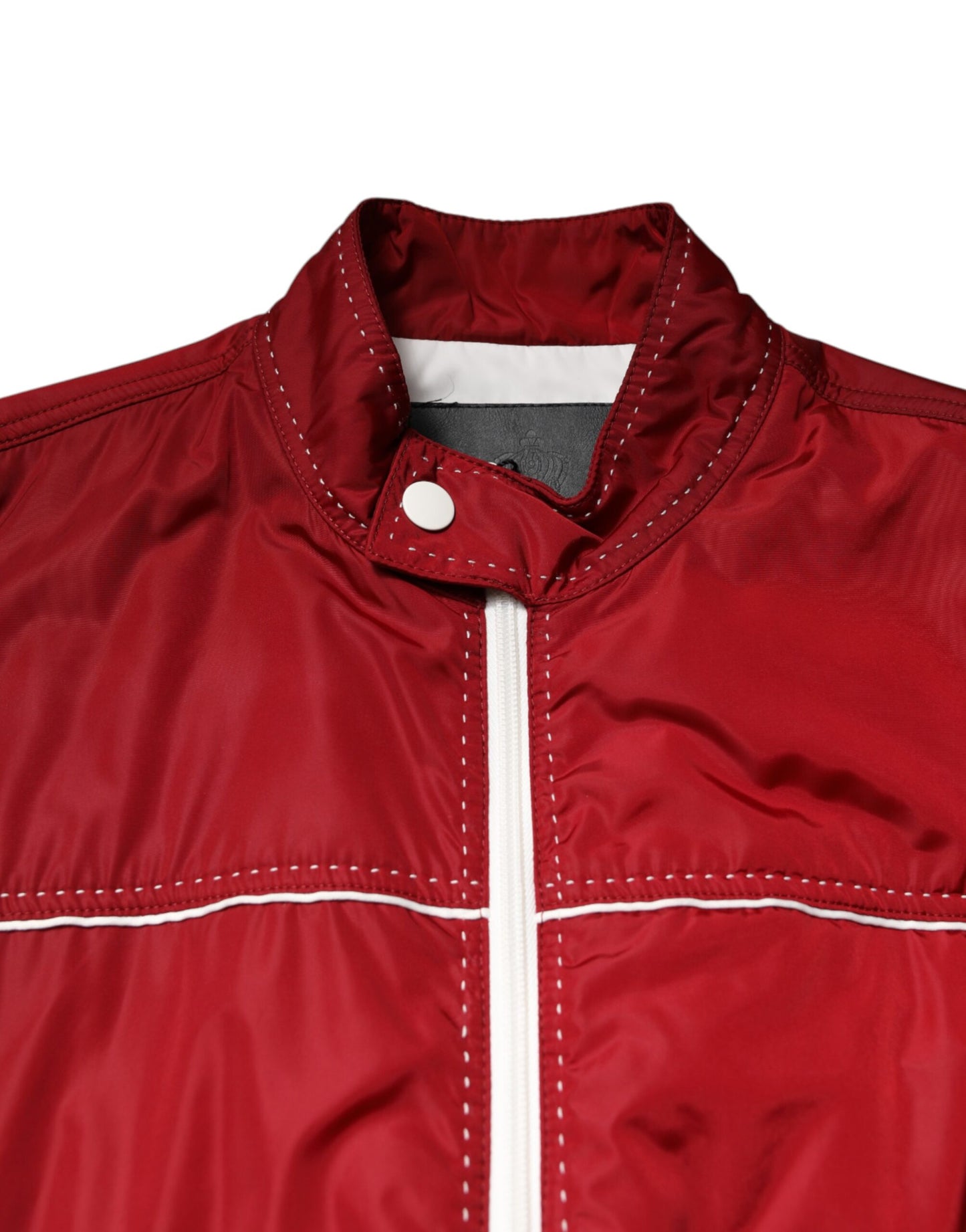 Dolce & Gabbana – Rot-weiße Nylon-Bomberjacke mit durchgehendem Reißverschluss für Herren