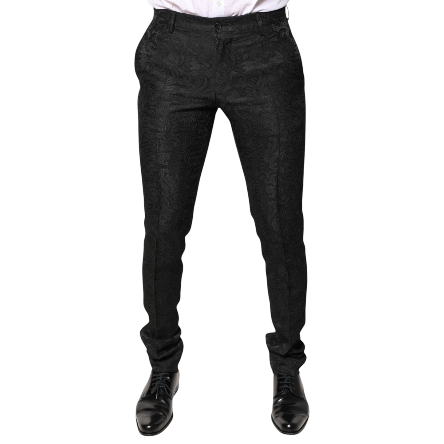 Dolce & Gabbana – Schwarze Anzughose aus Jacquard mit Blumenmuster und mittlerer Taille