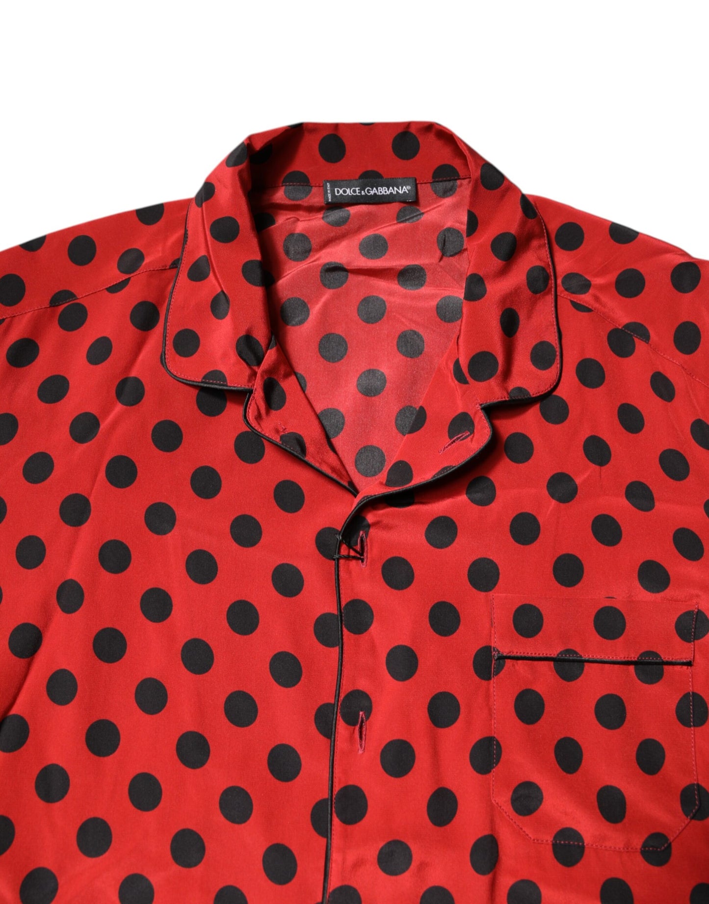 Dolce & Gabbana – Rotes Seiden-Langarmhemd mit Tupfenmuster