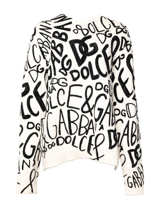 Dolce & Gabbana Weiß Schwarz Logo Print Damen Pullover Pullover