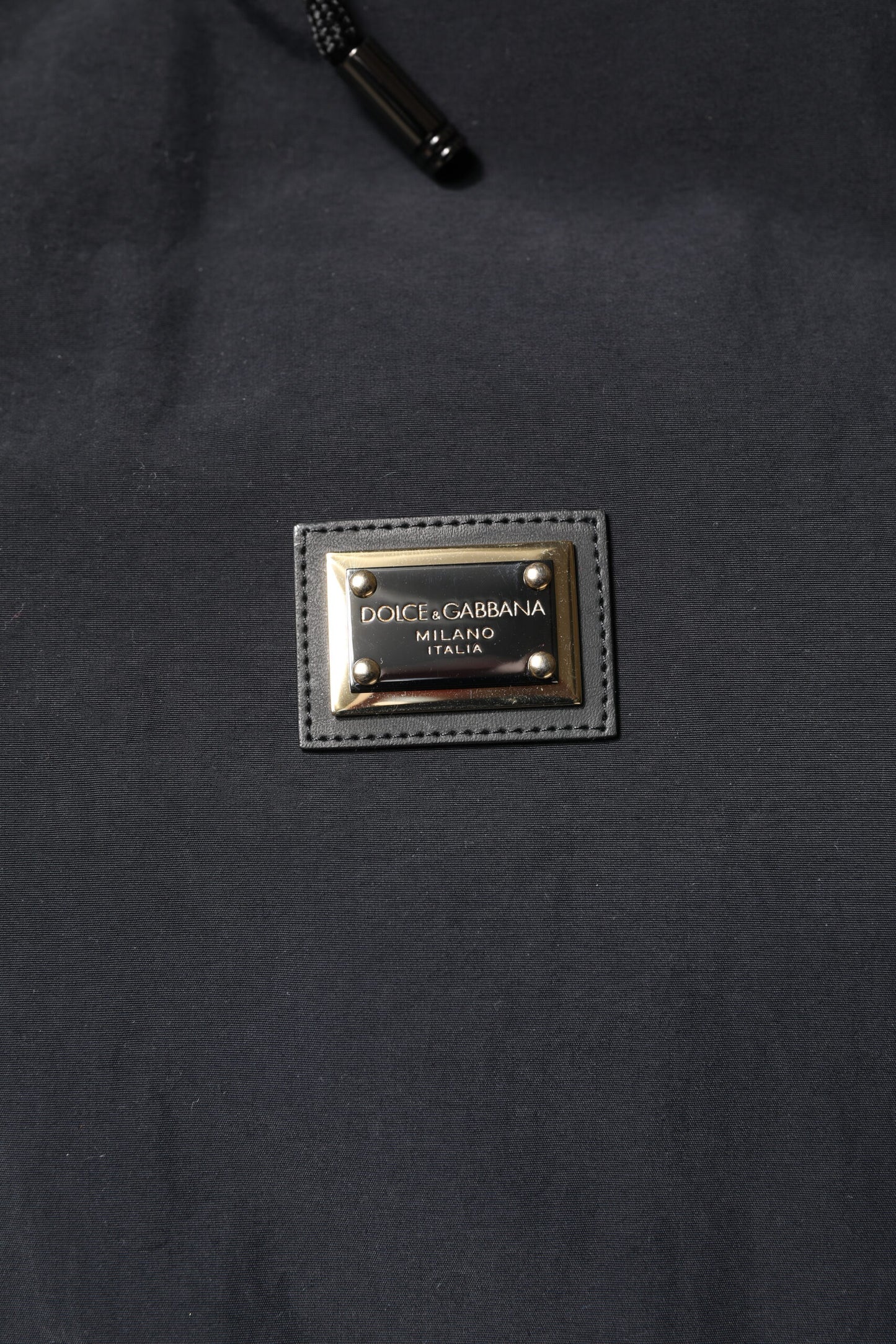 Dolce & Gabbana – Parka aus schwarzem Nylon mit durchgehendem Reißverschluss und Kapuze