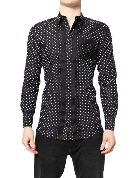 Dolce & Gabbana Black Polka Dot Long Sleeves Gold Formal Shirt