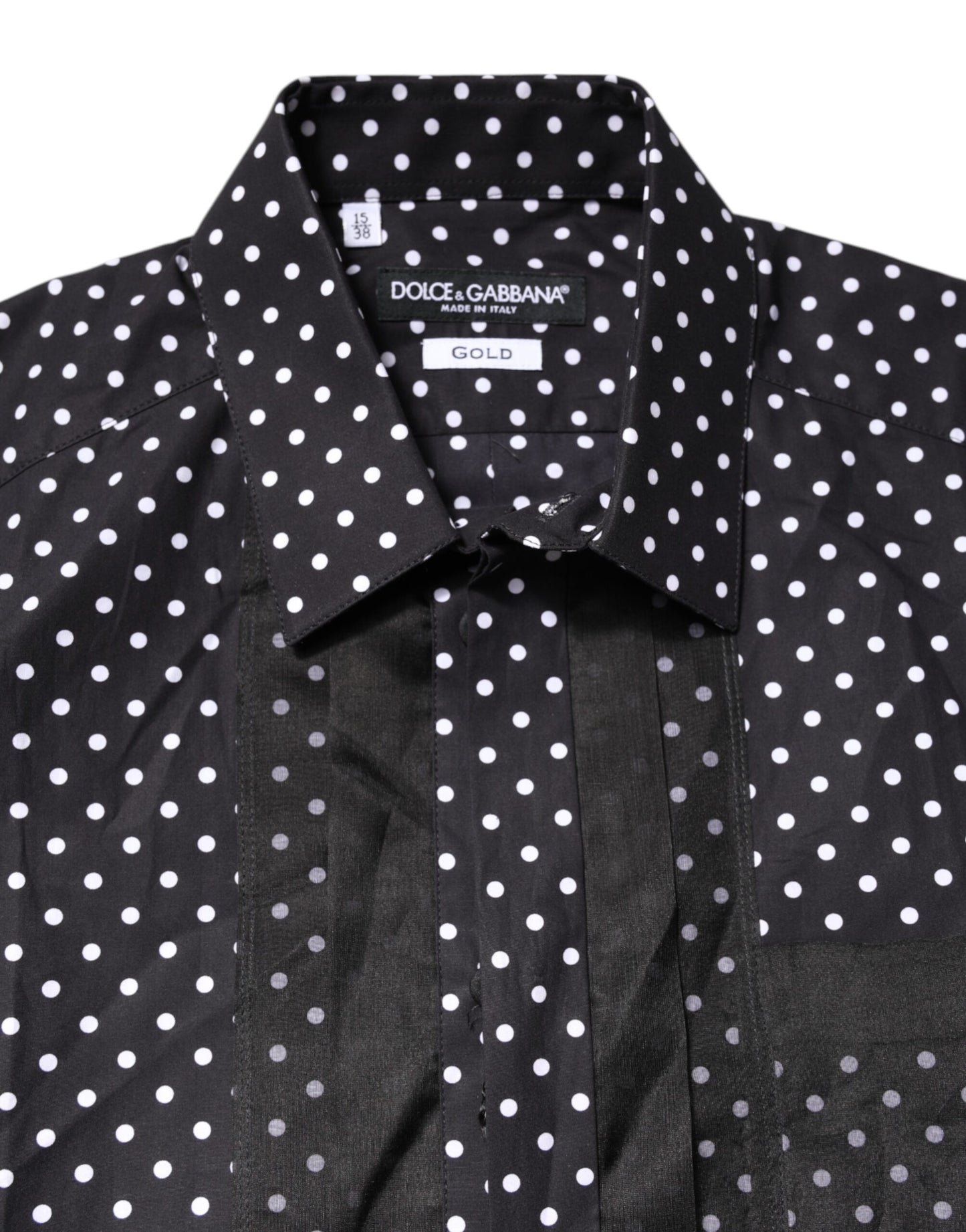 Dolce & Gabbana – Schwarzes, gepunktetes, langärmliges, goldenes formelles Hemd