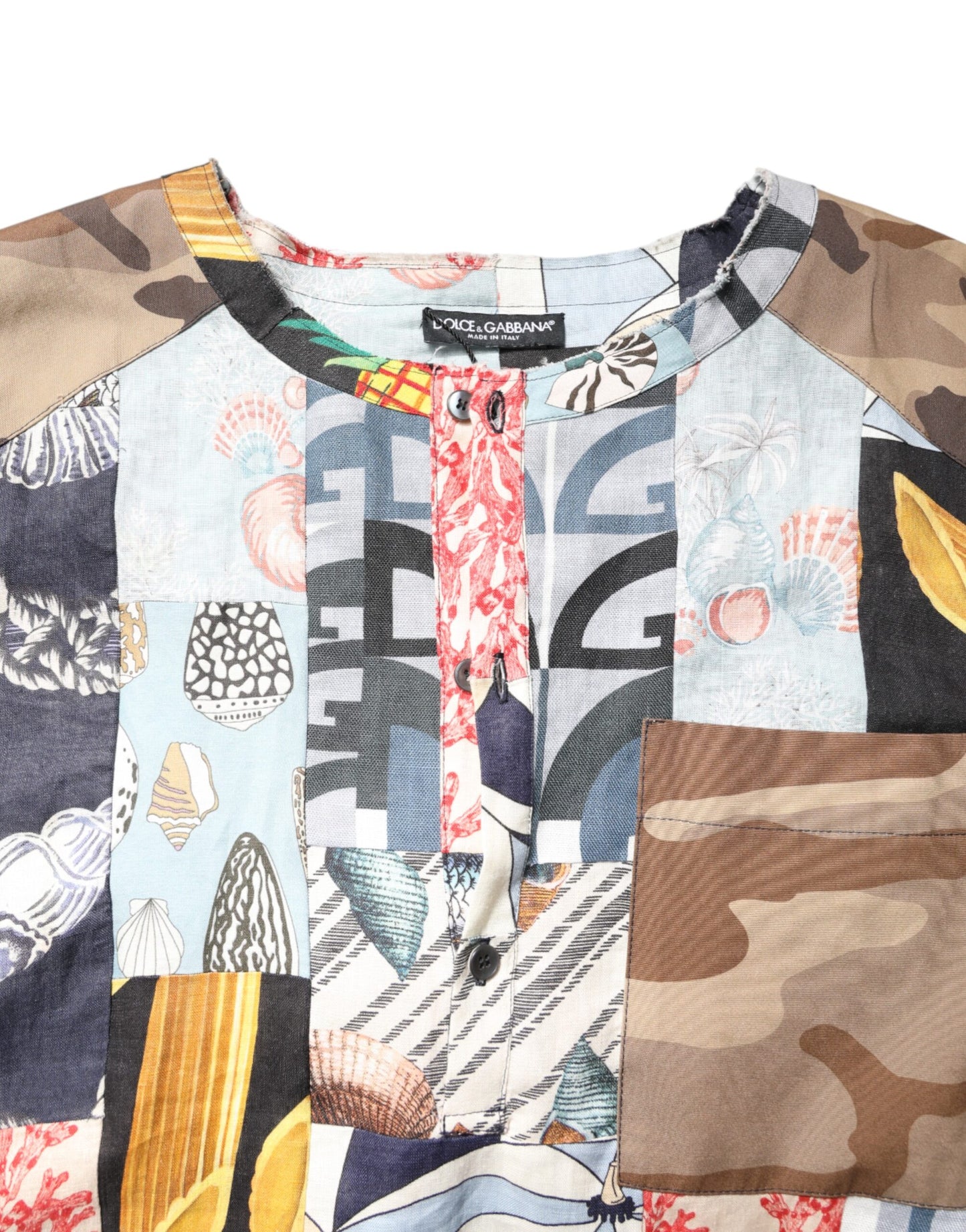 Dolce & Gabbana – Mehrfarbiges Patchwork-Hemd mit kurzen Ärmeln
