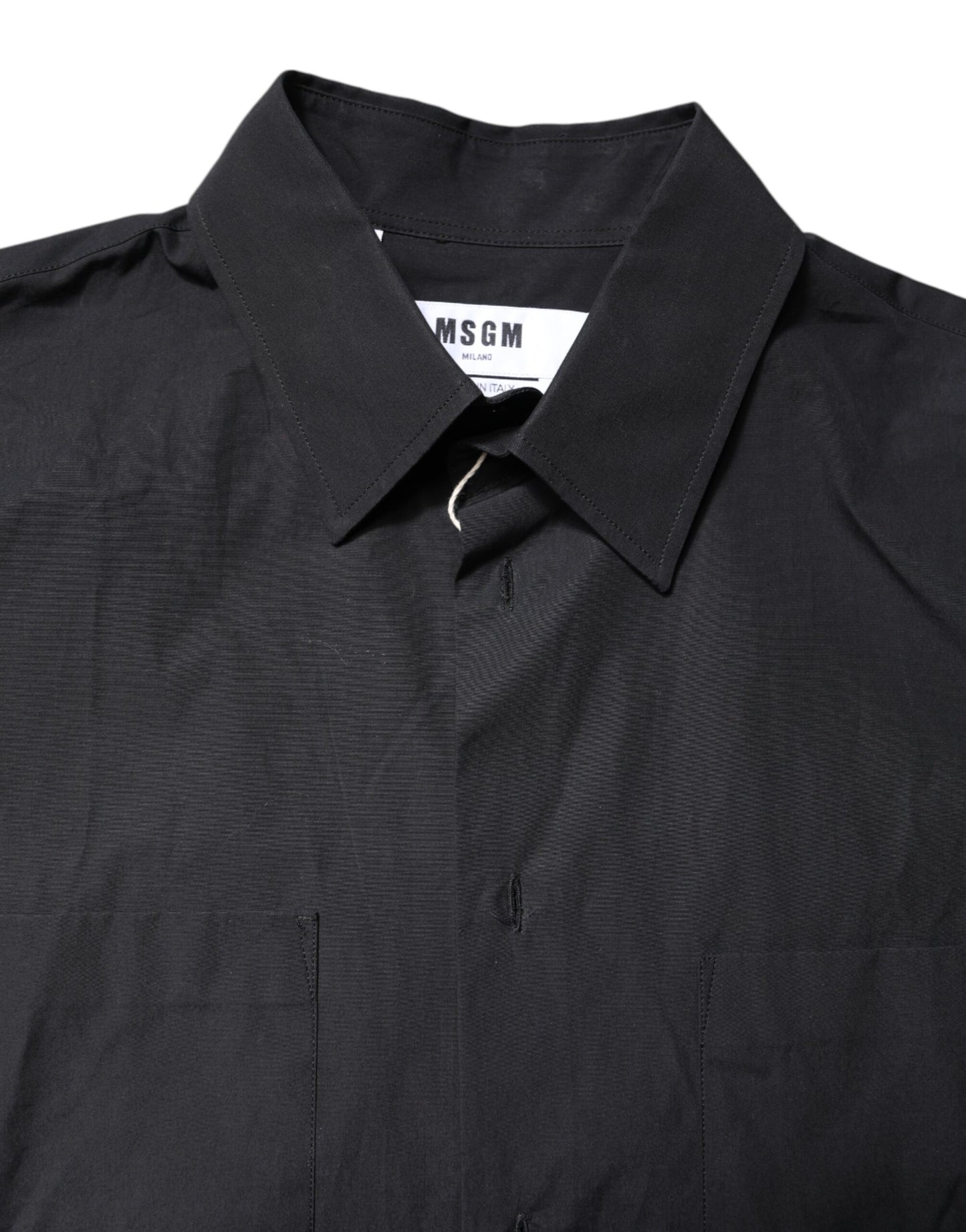 MSGM Schwarzes bedrucktes Kurzarmhemd mit Kragen für Herren