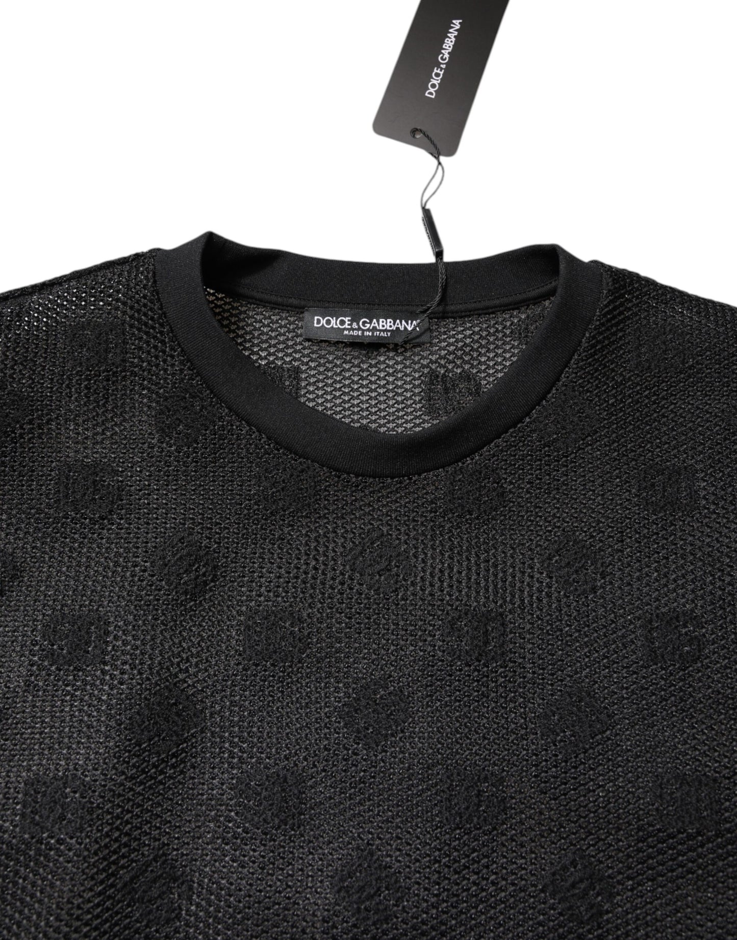 Dolce & Gabbana – Schwarzes, durchsichtiges T-Shirt mit kurzen Ärmeln und Logo