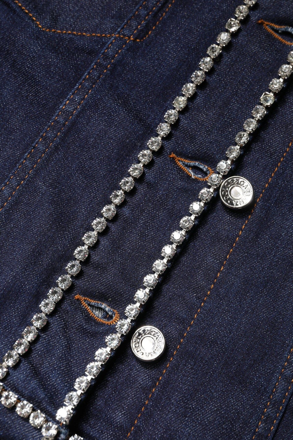Dolce & Gabbana – Blaue Denim-Baumwolljacke mit Kristallverzierung