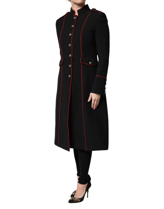 Dolce & Gabbana – Einreihige Trenchcoat-Jacke aus schwarzer Wolle