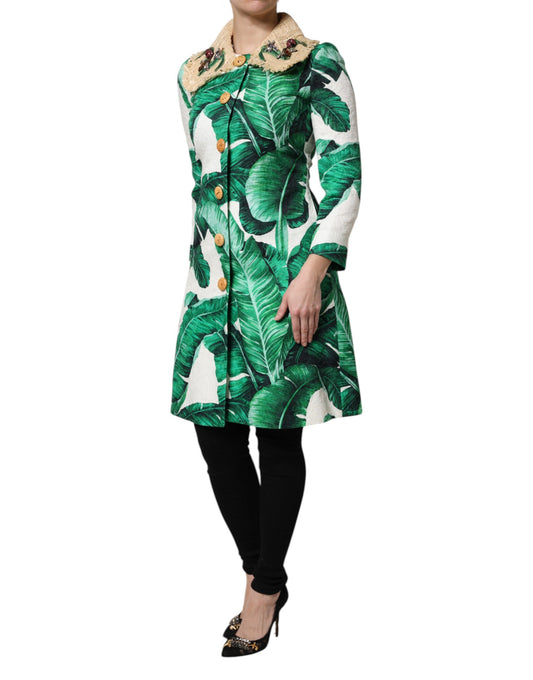 Dolce & Gabbana – Trenchcoat-Jacke mit mehrfarbigem Blattdruck und Verzierung