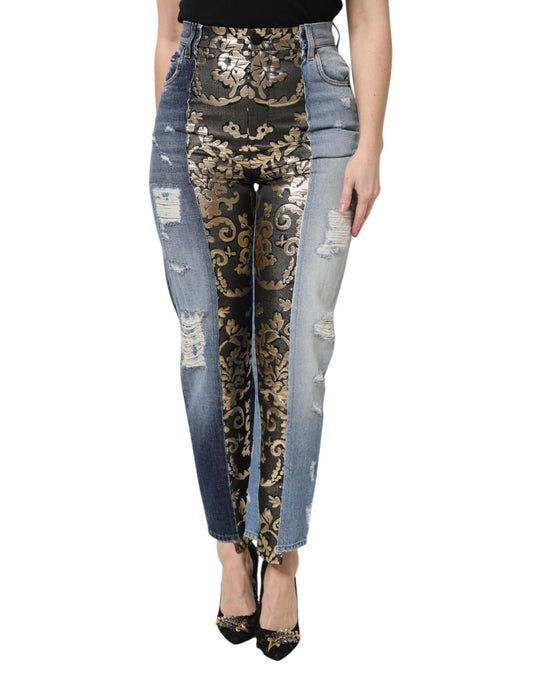 Dolce & Gabbana Mehrfarbige Patchwork-Jeans mit hoher Taille