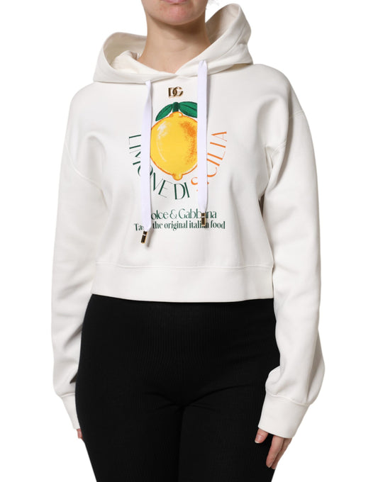 Dolce & Gabbana – Kapuzenpullover aus elfenbeinfarbener Baumwolle mit Aufdruck