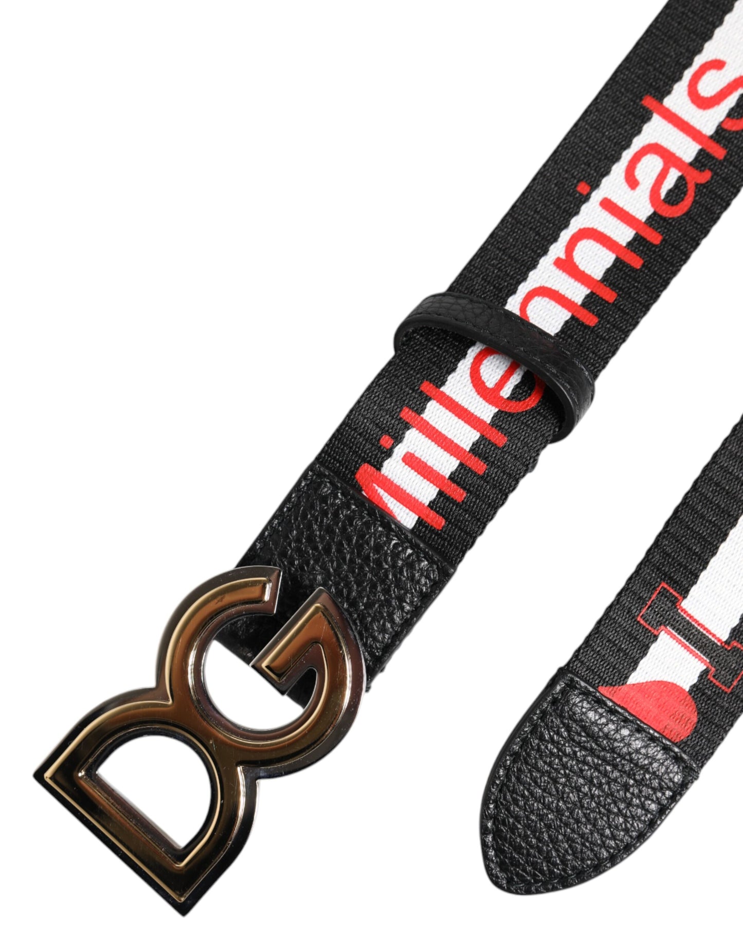 Dolce & Gabbana – Schwarzer Baumwollgürtel mit DG-Schnalle und Logo-Print