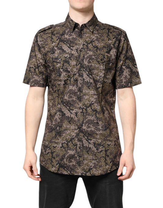 Dolce & Gabbana Mehrfarbiges Camouflage Button-Down-Hemd in Gold