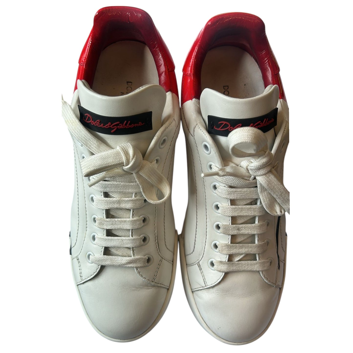 Dolce & Gabbana Weiß Rot Logo Portofino Sneakers Schuhe