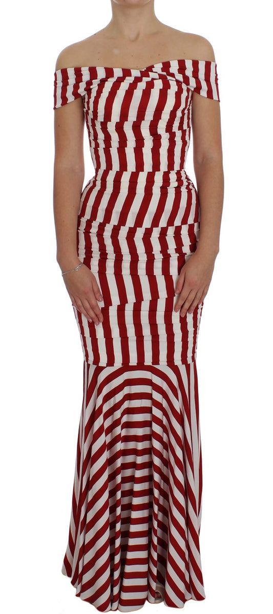 Dolce & Gabbana Rot-weißes Stretch-Seidenkleid