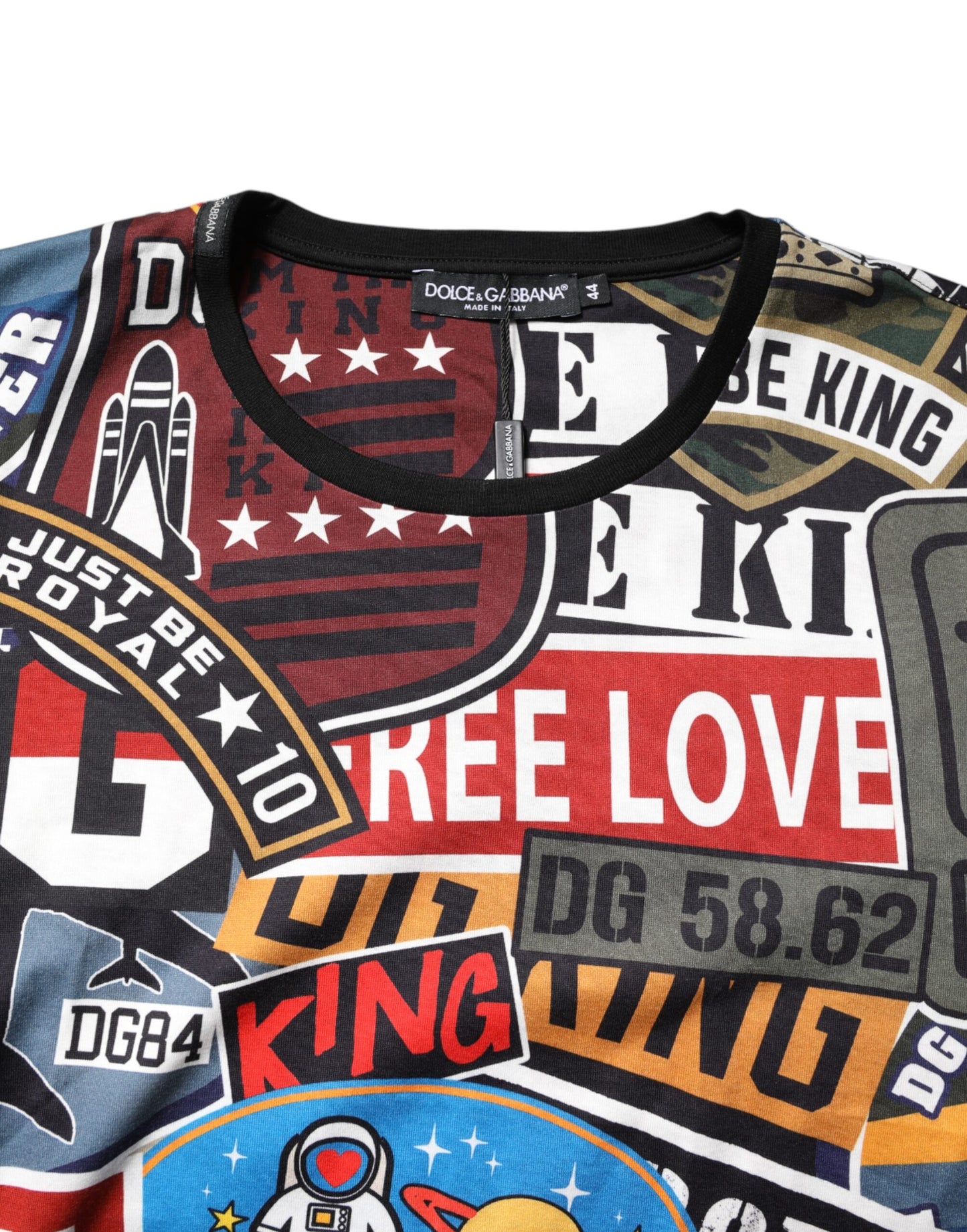 Dolce & Gabbana Mehrfarbiges Patchwork-T-Shirt aus Baumwolle mit Rundhalsausschnitt