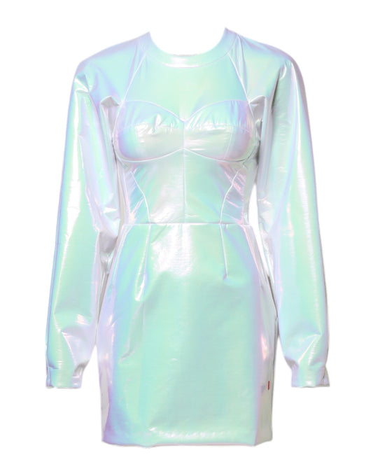 Dolce & Gabbana – Weißes, figurbetontes Minikleid mit langen Ärmeln