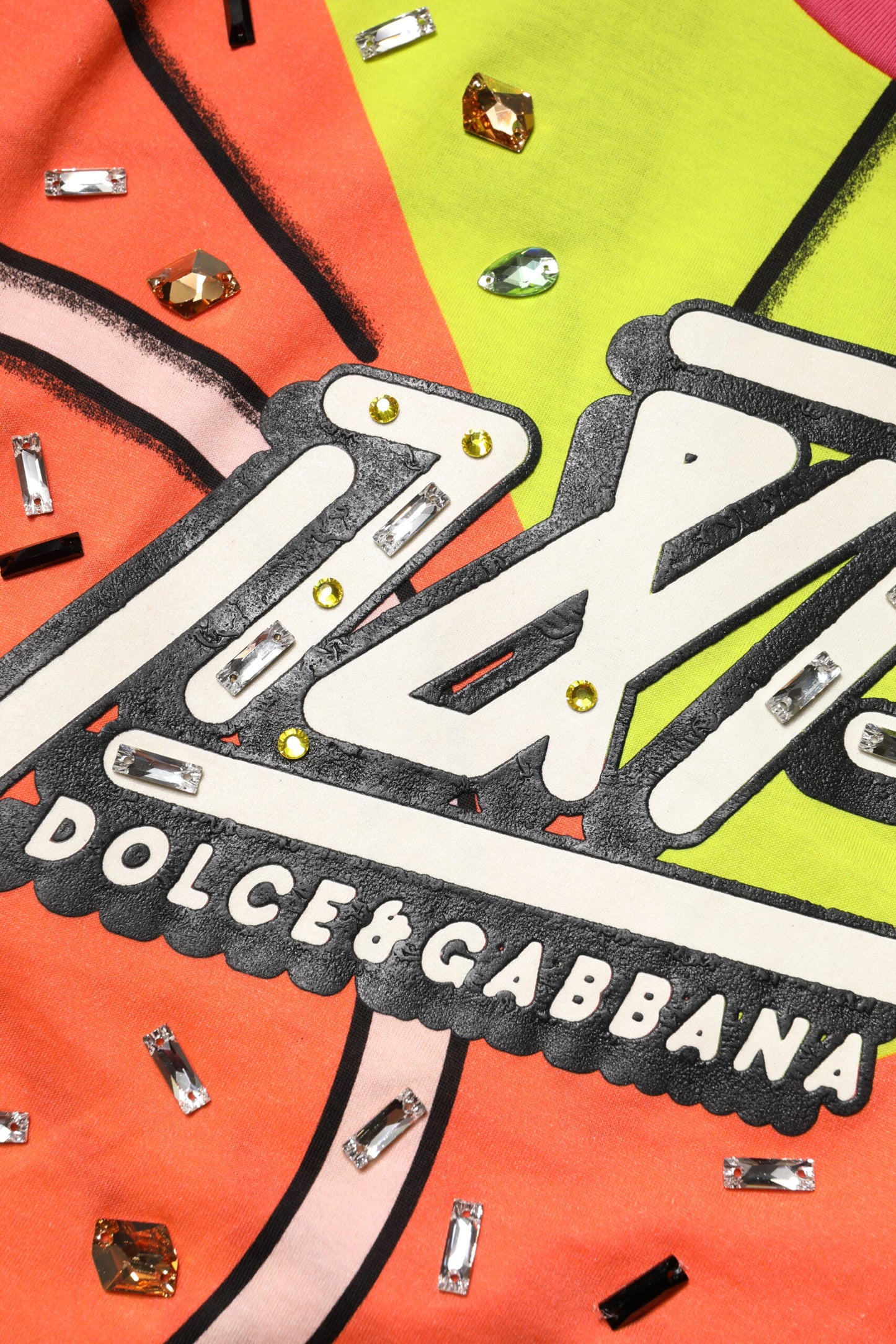 Dolce & Gabbana – Mehrfarbig bedrucktes Oberteil mit Kristallverzierung