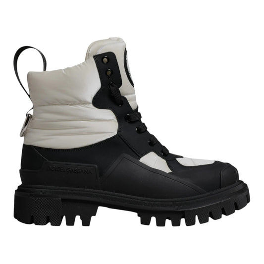 Dolce & Gabbana – Gepolsterte, wadenhohe Schnürstiefel in Schwarz und Weiß