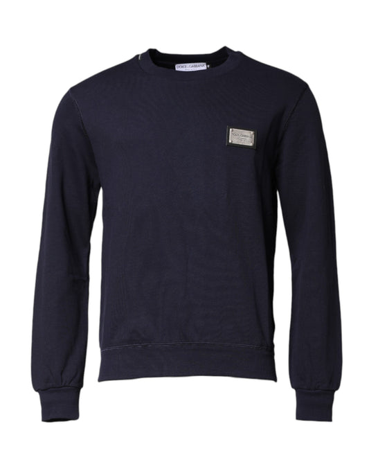 Dolce & Gabbana Dunkelblauer Pullover mit Rundhalsausschnitt und Logo