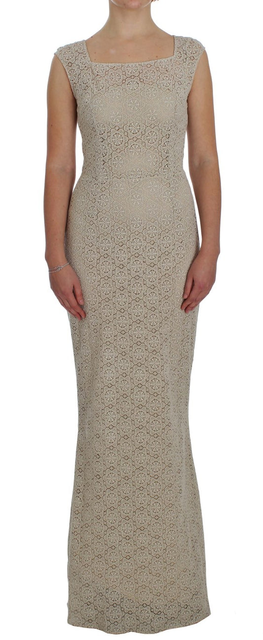 Dolce & Gabbana Beige Ricamo Cutout-Etuikleid aus Baumwolle