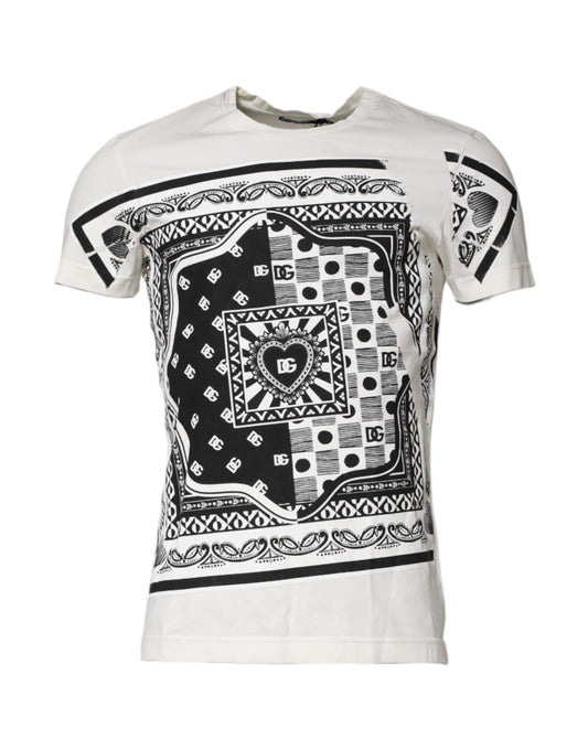 Dolce & Gabbana – Weißes Baumwoll-T-Shirt mit Bandana-Logoprint