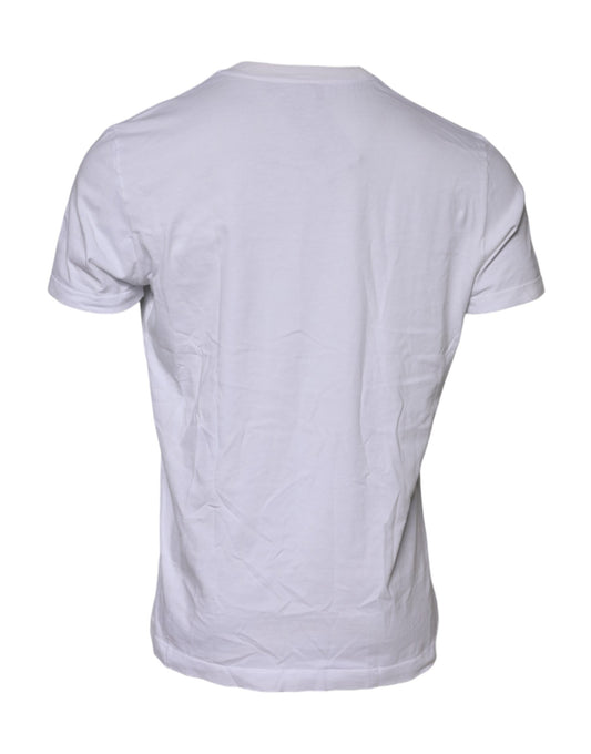 Dolce & Gabbana – Weißes Baumwoll-T-Shirt mit Rundhalsausschnitt und Logo-Patch