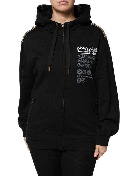 جاكيت دولتشي آند غابانا أسود بغطاء رأس وسحاب كامل وشعار