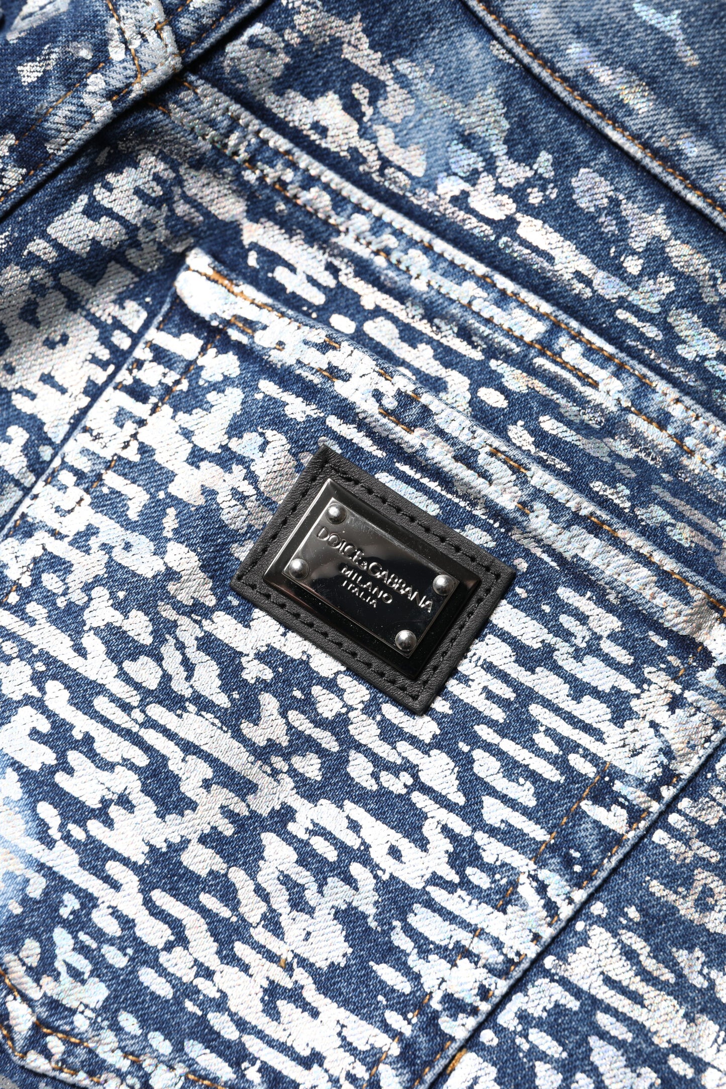 Dolce & Gabbana – Blaue Jeans mit verwaschenem Print und hoher Taille