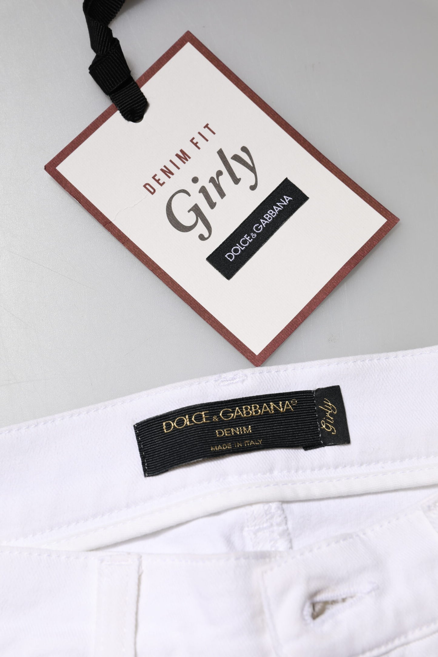 Dolce & Gabbana Weiße GIRLY-Jeans mit Blumen- und Paillettenbesatz