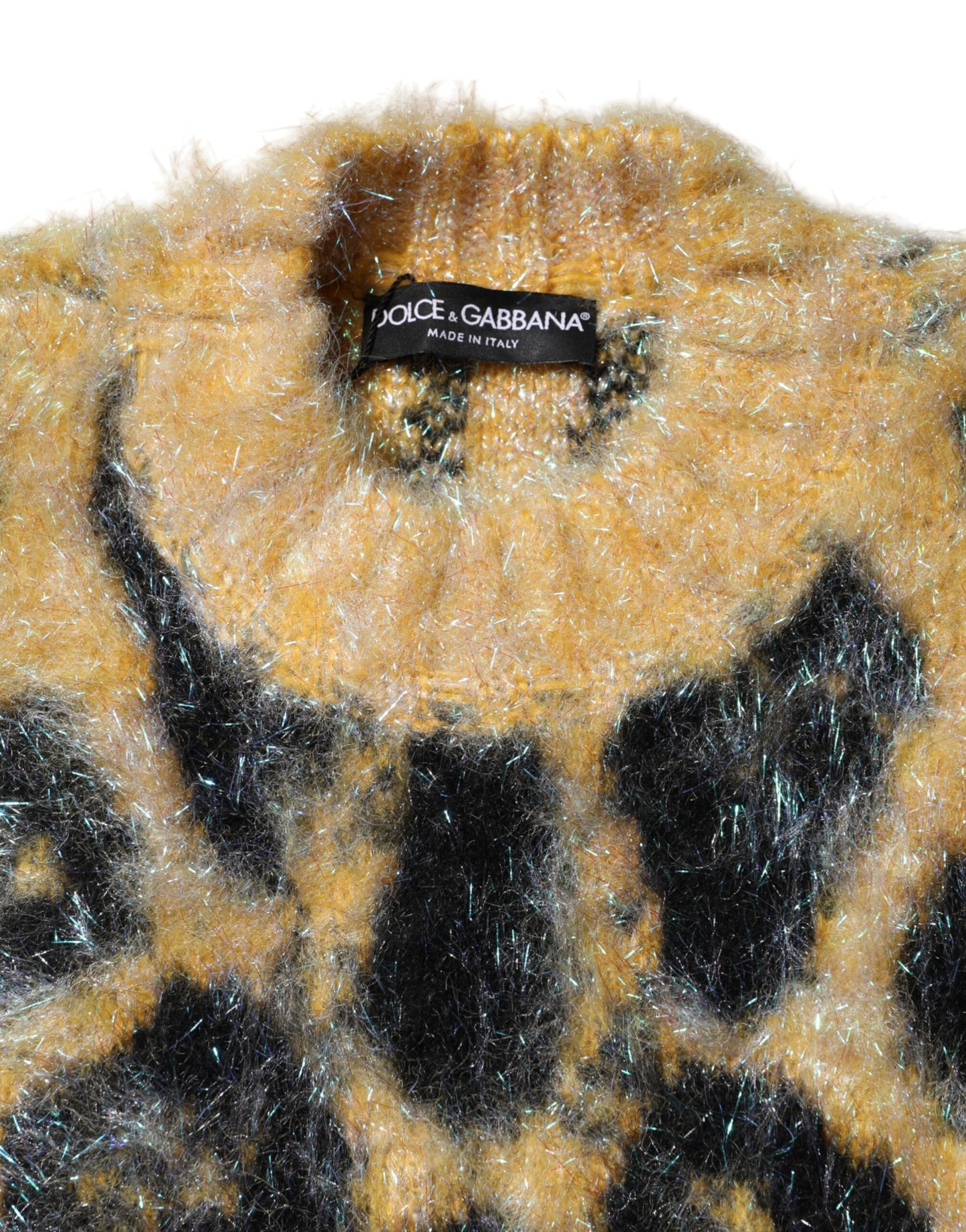 Dolce & Gabbana Mehrfarbiger Pullover aus Mohair mit Leopardenmuster und Rundhalsausschnitt