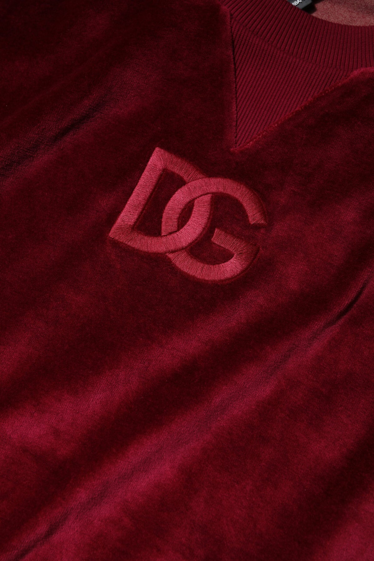 Dolce & Gabbana Roter Pullover aus Baumwollsamt mit Rundhalsausschnitt