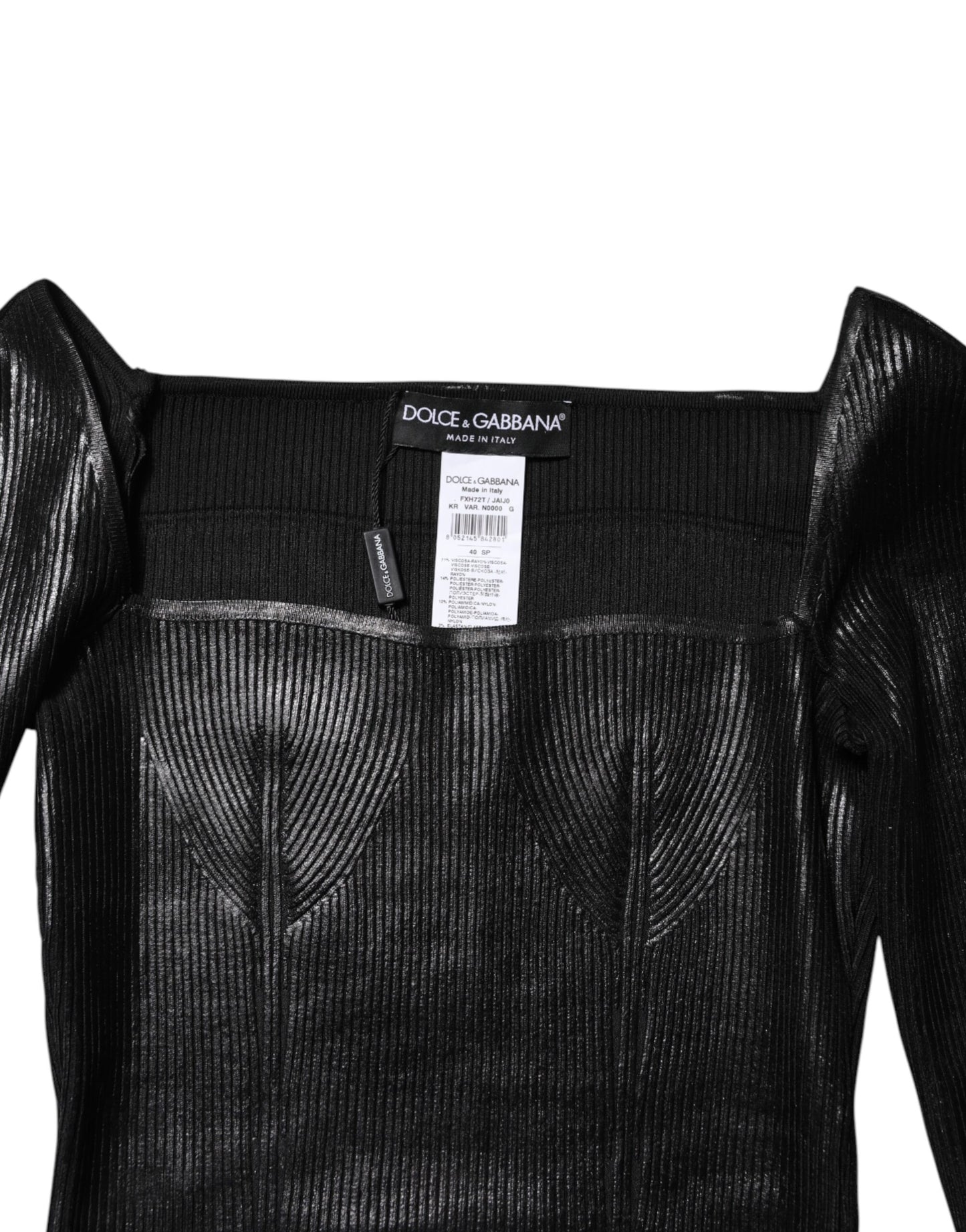 Dolce & Gabbana – Eng anliegende Bluse aus schwarzer Viskose mit langen Ärmeln