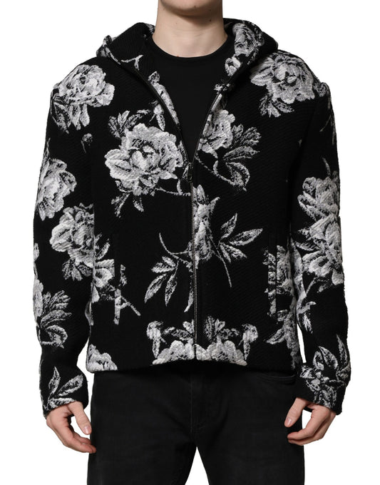 Dolce & Gabbana – Schwarze Wolljacke mit Blumenmuster für Herren