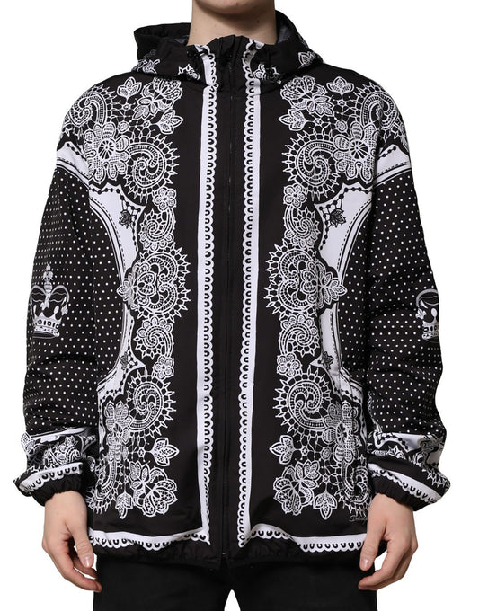 Dolce & Gabbana – Schwarze Bomberjacke mit Kapuze und Bandana-Print