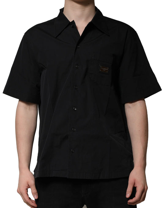 Dolce & Gabbana Black Cotton Short Sleeve Buttoned Casual Shirt